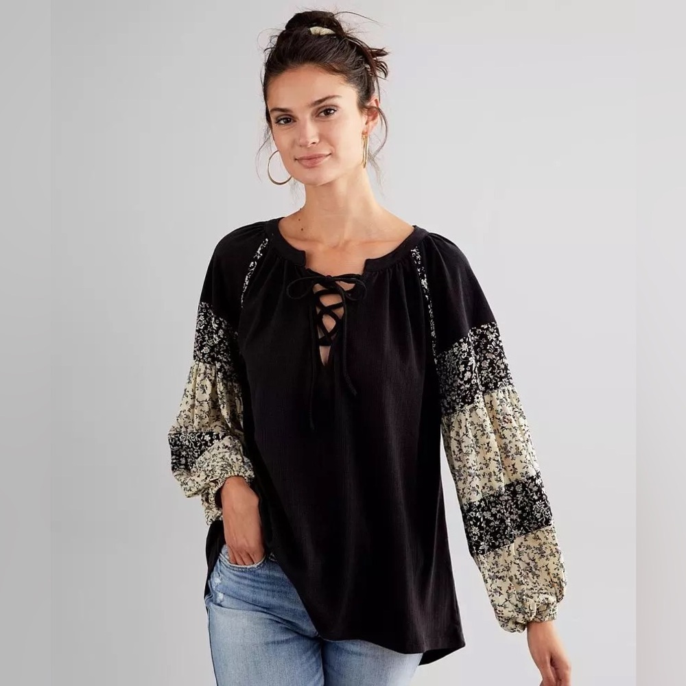Gimmicks Pieced Lace-Up Top